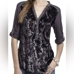 Anthropologie Tiny Whimsigoth Silk Cotton Velvet Front Henley Burnout Top Medium
